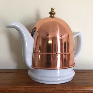 Vtg Copper Cozy White Teapot LILLIAN VERNON Korea